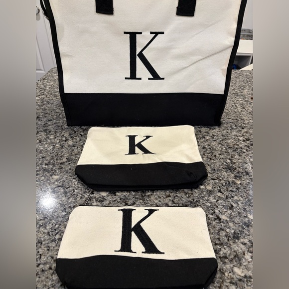 New- 3 piece letter “K” canvas bag, multiple uses, large tote with zipper - Picture 2 of 7